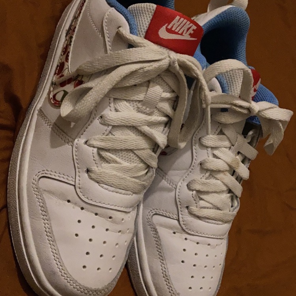 White cherry print nikes size 3.5 youth